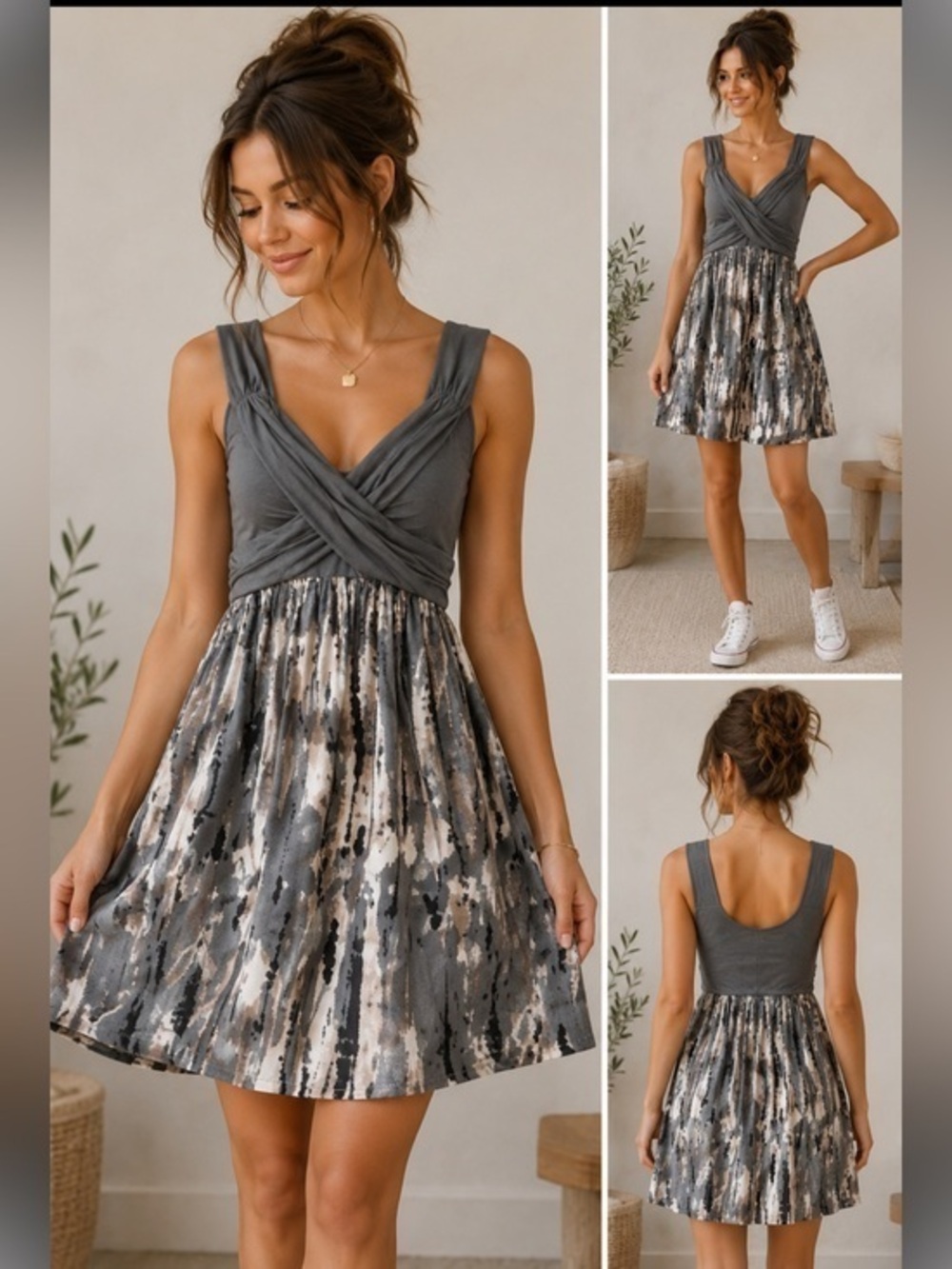 Converse One Star XS Gray Abstract Fit Flare Sleeveless Dress Cotton